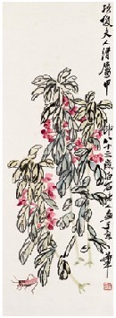 齐白石 1944年作 红花草虫 立轴